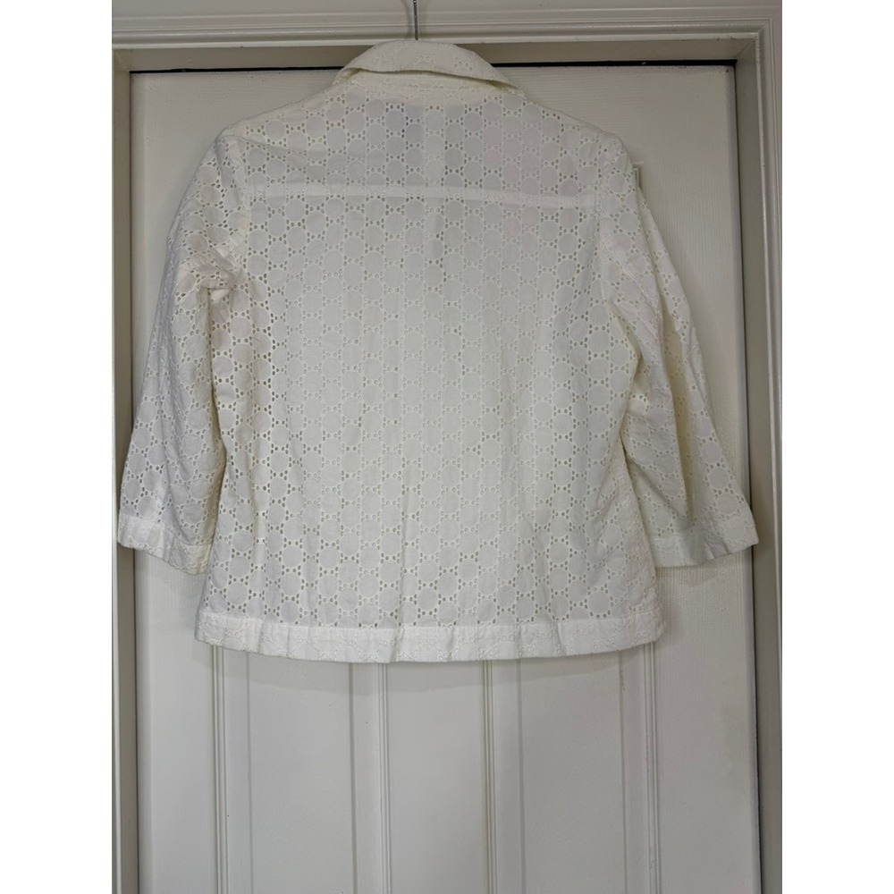 Pendleton Womens White Eyelet Cotton Blazer Jacket 3/4 Sleeve Size M TF138-68365 - Picture 3 of 10